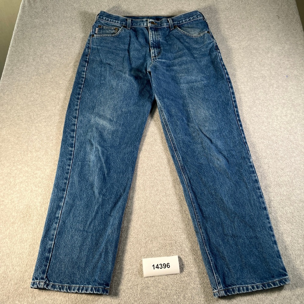 Carhartt Straight Leg Jeans Mens 38x32 Blue Denim Cotton Relaxed Fit Workwear